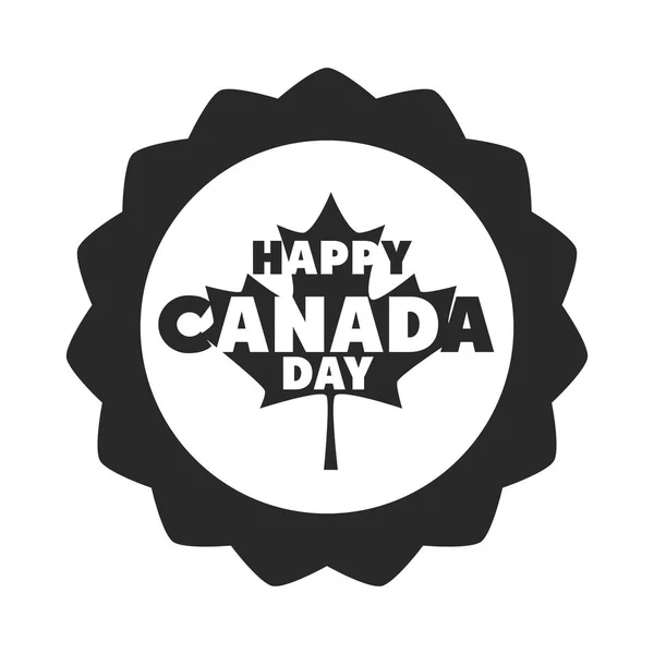 Il giorno del canada, foglie d'acero iscrizione commemorativa distintivo icona stile silhouette — Vettoriale Stock