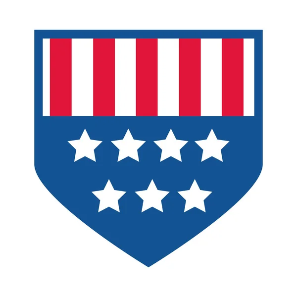 4. Juli Unabhängigkeitstag, amerikanische Flagge Schild Abzeichen flache Stil-Ikone — Stockvektor