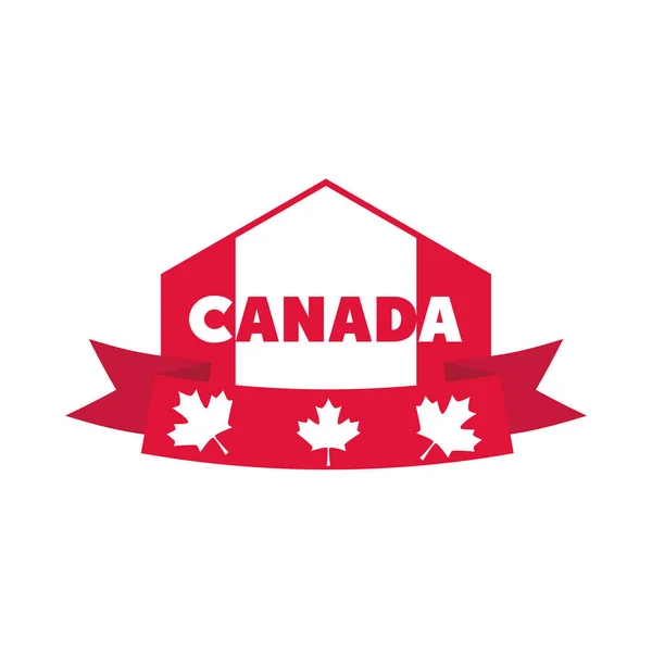 Canada day, drapeau canadien ruban feuille d'érable bannière style plat icône — Image vectorielle