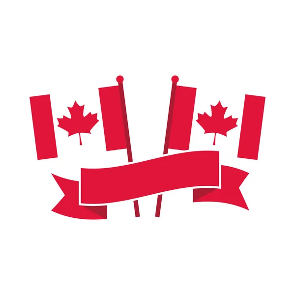 Día de Canadá, banderas canadienses en bandera de poste celebración de la libertad icono de estilo plano — Archivo Imágenes Vectoriales