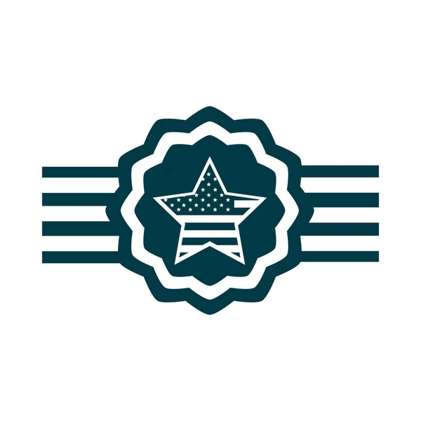 Heureux jour de l'indépendance, drapeau américain étoile bannière emblème silhouette style icône — Image vectorielle