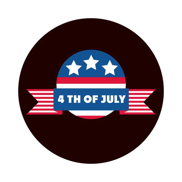 Dzień Niepodległości 4 lipca, blok odznaki amerykańskiej demokracji i płaska ikona stylu — Wektor stockowy