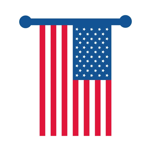 4 de julio día de la independencia, colgando la bandera americana patriotismo icono de estilo plano — Vector de stock