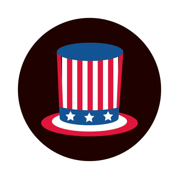 4 luglio giorno dell'indipendenza, cilindro con blocco bandiera americana e icona in stile piatto — Vettoriale Stock