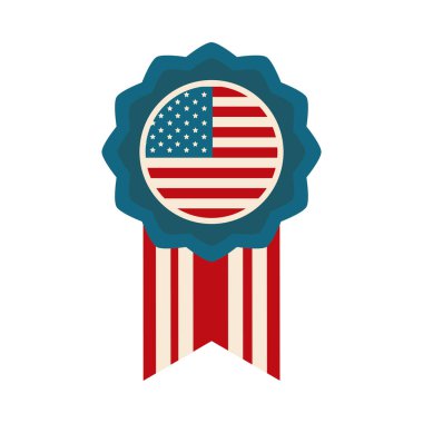 Bağımsızlık Gününüz kutlu olsun, Amerikan bayrağı madalya amblemi düz tasarım ikonu