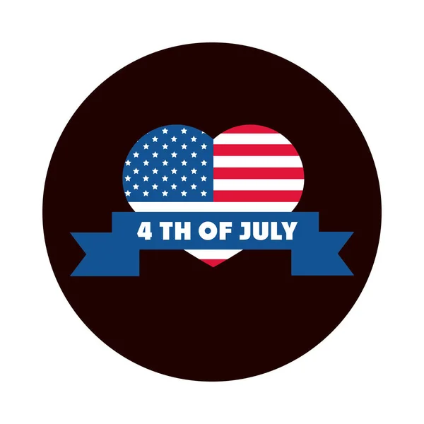 4:e juli självständighetsdag, amerikansk flagga formade hjärta band design block och platt stil ikon — Stock vektor