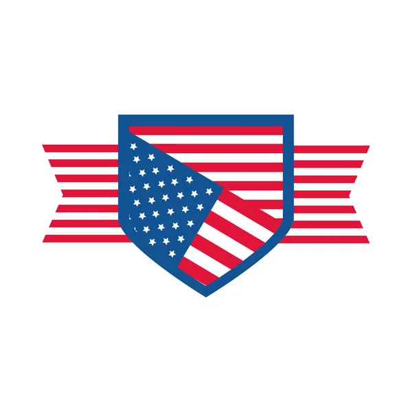 4. červenec Den nezávislosti, americký vlajkový štít čest oslavy plochý styl ikony — Stockový vektor