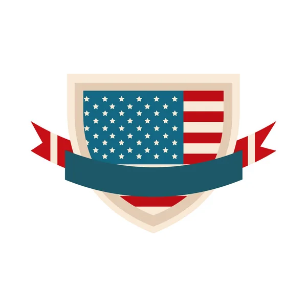 Happy independence day, american flag shield ribbon celebration national flat style icon — Stock Vector