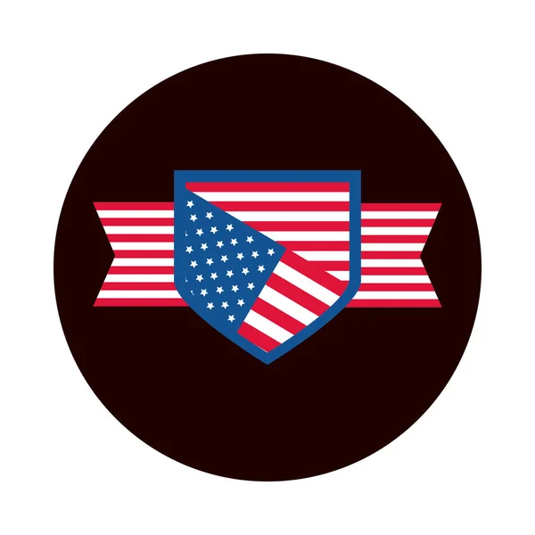 4 de julio Día de la Independencia, bloque de celebración de honor escudo de bandera americana y el icono de estilo plano — Vector de stock