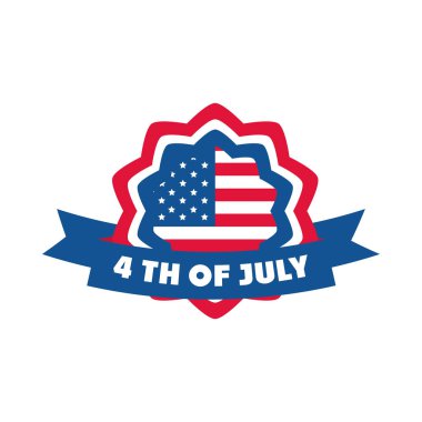 4 Temmuz Bağımsızlık Günü, Amerikan bayrağı rozet kurdelesi dekorasyonu düz stil ikonu