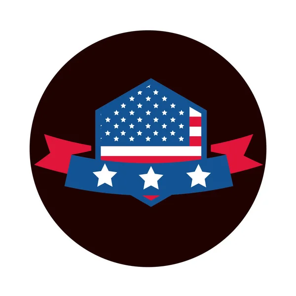 4 de julio día de la independencia, bandera americana emblema de la cinta bloque de etiquetas y el icono de estilo plano — Vector de stock