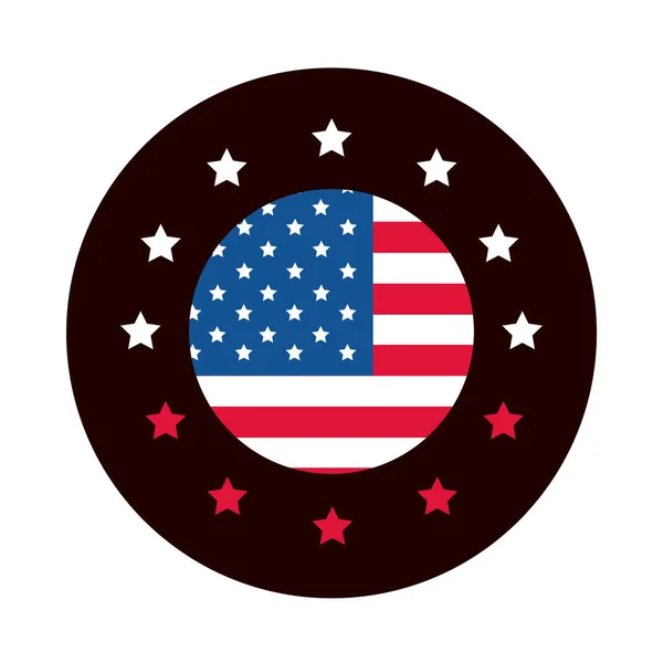 4 июля День независимости, американский флаг звезды дизайн блока значок и икона плоский стиль — стоковый вектор