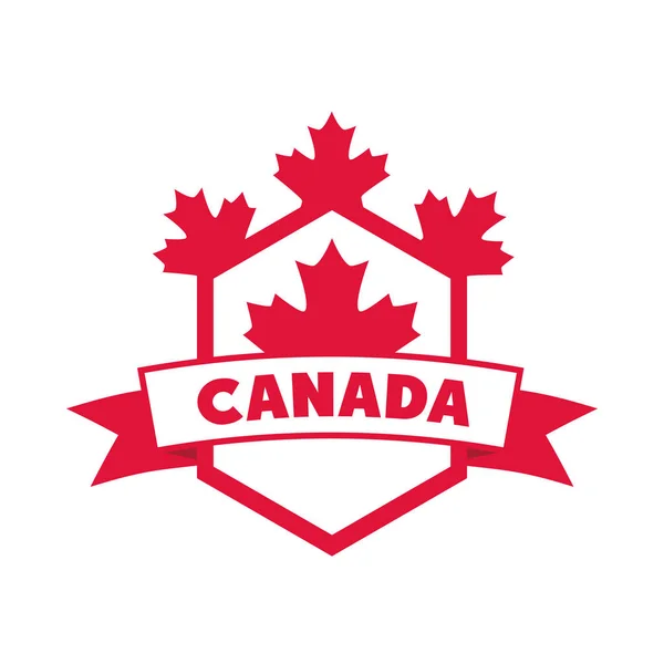 Canada día, escudo de arce hojas cinta etiqueta insignia estilo plano icono — Archivo Imágenes Vectoriales