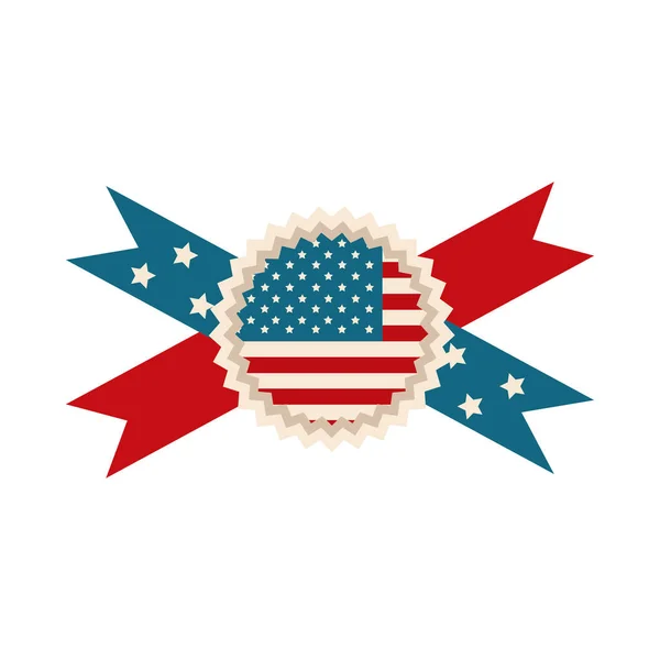 Ευτυχισμένη ημέρα ανεξαρτησίας, αμερικανική σημαία με κορδέλα εορτασμού επίπεδη στυλ εικονίδιο — Διανυσματικό Αρχείο