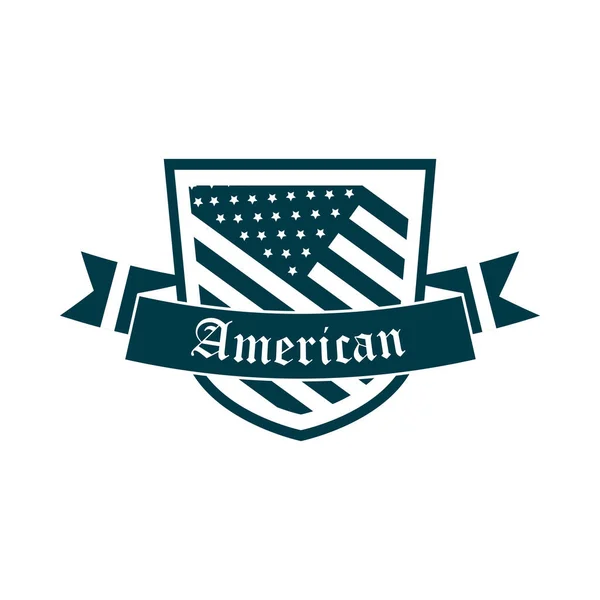 Ευτυχισμένη ημέρα ανεξαρτησίας, αμερικανική σημαία ασπίδα banner διακόσμηση σιλουέτα στυλ εικονίδιο — Διανυσματικό Αρχείο
