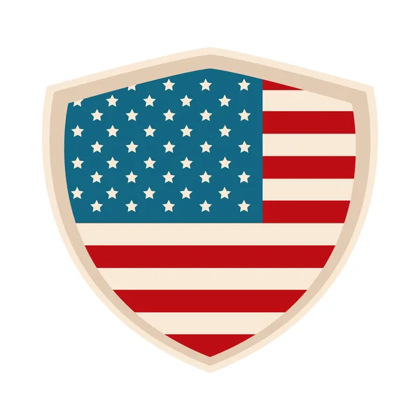 Glücklicher Unabhängigkeitstag, amerikanische Flagge Schild patriotisches Emblem flache Stil-Ikone — Stockvektor