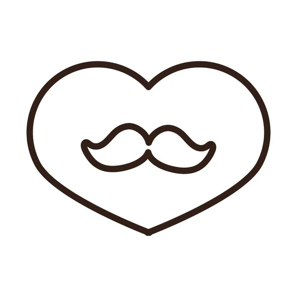 Felice giorno dei padri, amore cuore baffi decorazione linea stile icona — Vettoriale Stock
