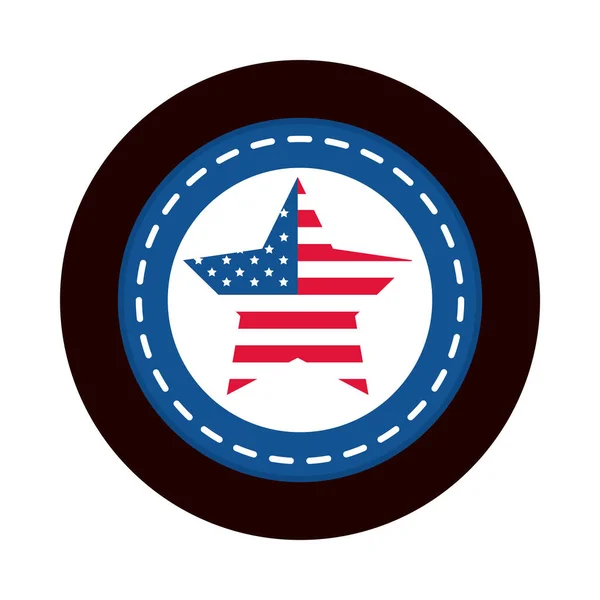 4 juillet fête de l'indépendance, drapeau américain en étoile bloc insigne national et icône de style plat — Image vectorielle
