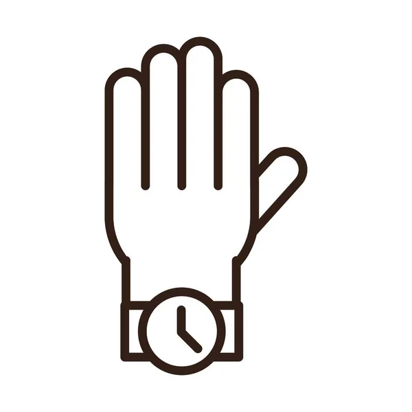 Hand met pols horloge viering lijn stijl pictogram — Stockvector