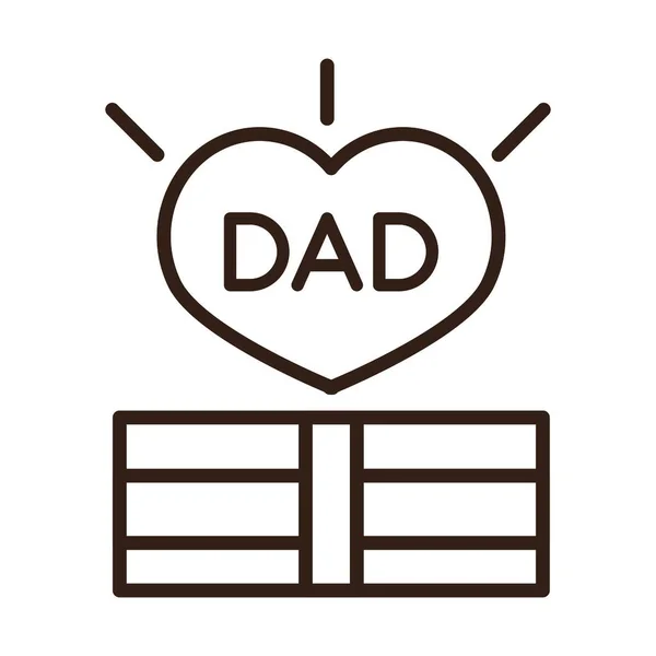 Happy fathers day, gift box with heart love celebration line style icon — Stock Vector