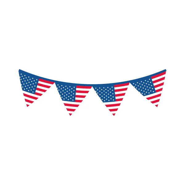 4 juillet fête de l'indépendance, drapeau américain dans les fanions décoration icône de style plat — Image vectorielle