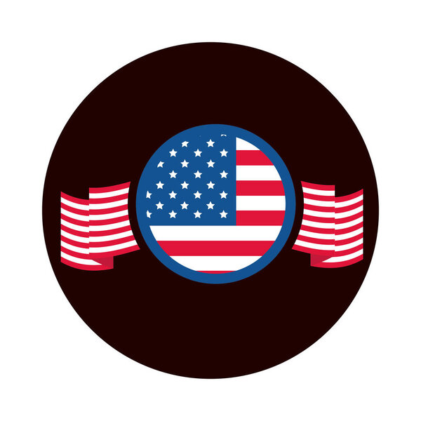 День независимости 4 июля, мемориальный блок с американским флагом и икона в плоском стиле
