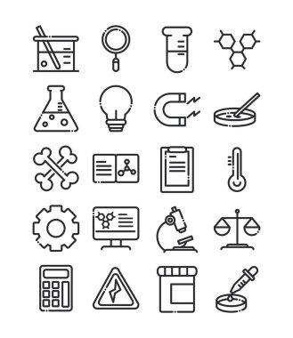 Bilim ve araştırma laboratuvarı çalışma simgeleri koleksiyon satırı simgesi