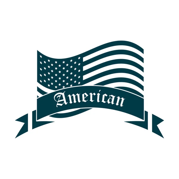 Ευτυχισμένη ημέρα ανεξαρτησίας, αμερικανική σημαία κυματίζει σύμβολο και banner διακόσμηση εικόνα στυλ σιλουέτα — Διανυσματικό Αρχείο