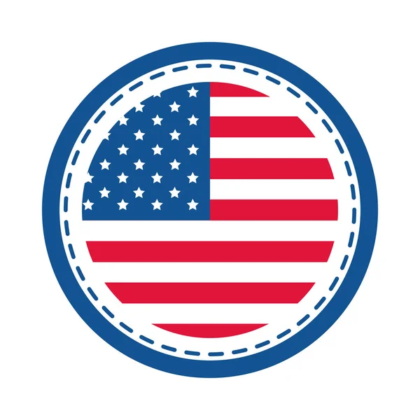 День независимости 4 июля, икона дизайна круглого стикера с американским флагом — стоковый вектор