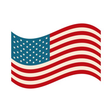 Bağımsızlık gününüz kutlu olsun, Amerikan bayrağını sallayarak ulusal simge düz stil ikonu