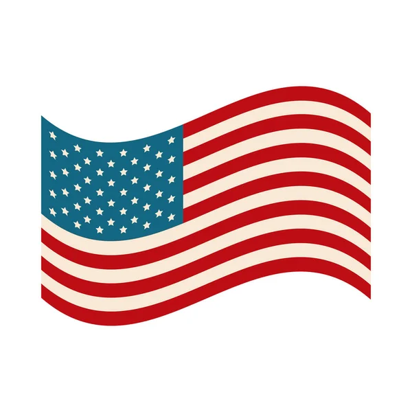 Gelukkige onafhankelijkheidsdag, zwaaiende Amerikaanse vlag nationaal symbool platte stijl pictogram — Stockvector