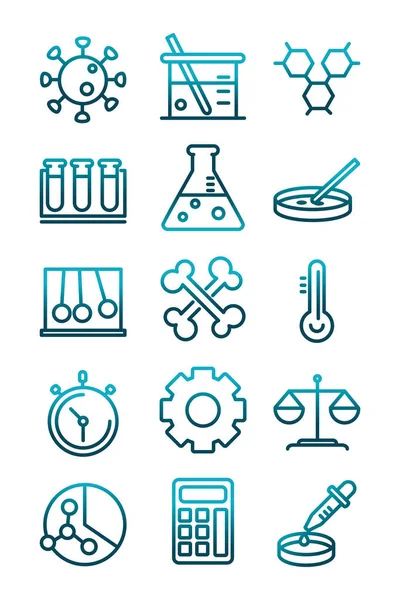 Vetenskap och forskning laboratorium studie ikoner samling lutning stil ikon — Stock vektor
