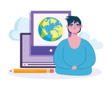 Online eğitim, genç adam kalem dersi