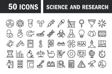 Bilim ve araştırma laboratuvarı çalışma simgeleri koleksiyon satırı simgesi