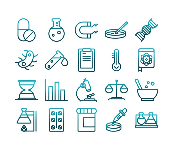 Ícones de estudo de laboratório de ciência e pesquisa ícone de estilo gradiente coleção —  Vetores de Stock