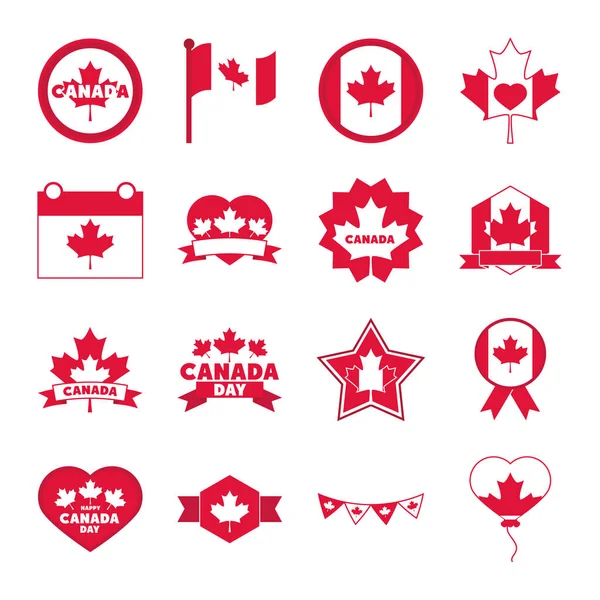 Día de Canadá, la libertad de independencia patriotismo nacional celebración iconos conjunto icono de estilo plano — Archivo Imágenes Vectoriales