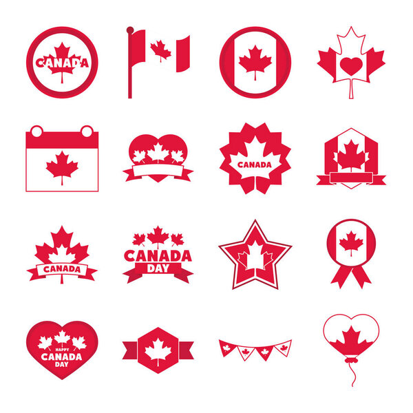 canada day, independence freedom national patriotism celebration icons set flat style icon