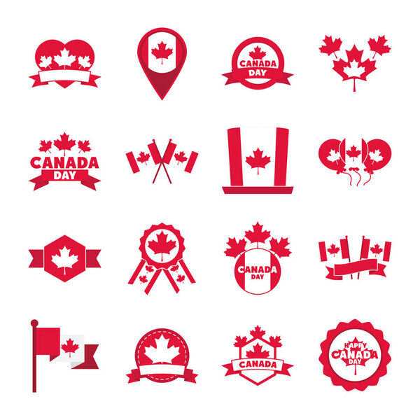 canada day, independence freedom national patriotism celebration icons set flat style icon