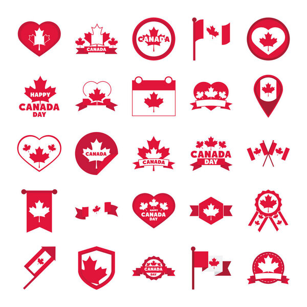 canada day, independence freedom national patriotism celebration icons set flat style icon