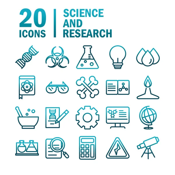 Ciencia e investigación estudio de laboratorio iconos colección gradiente icono de estilo — Vector de stock