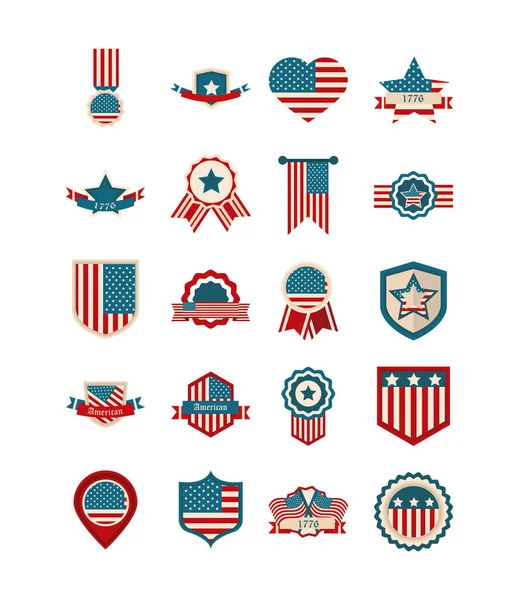 Happy independence day, american flag national freedom patriotism icons set flat style — Stock Vector