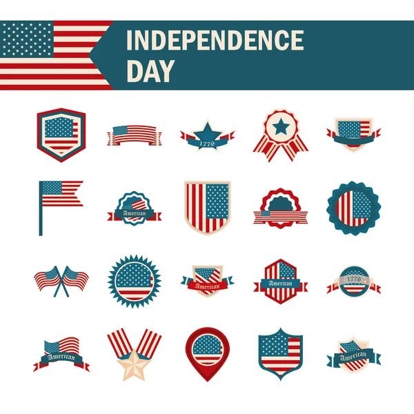 Happy independence day, american flag national freedom patriotism icons set flat style — Stock Vector