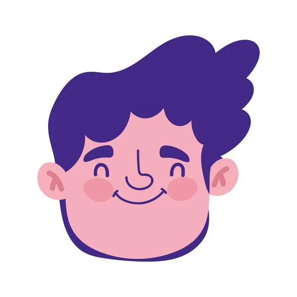 Giovane uomo volto personaggio cartone animato maschio personaggio cartone animato isolato icona — Vettoriale Stock