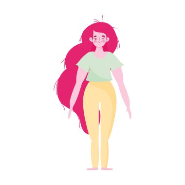 Genç kadın çizgi film karakteri kadın izole tasarım duruyor