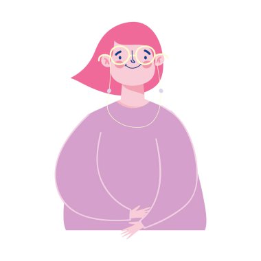 Gözlüklü genç kadın karakter kadın olgun izole tasarım