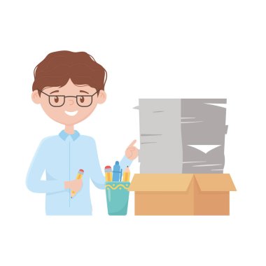 İş stresi, belgeli iş adamı ofis işleri.