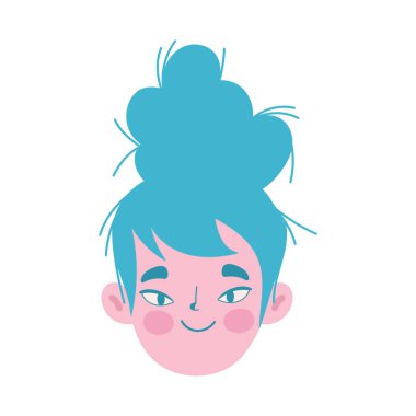 Genç kadın çizgi film karakteri kadın ikonu izole tasarımı ile karşı karşıya