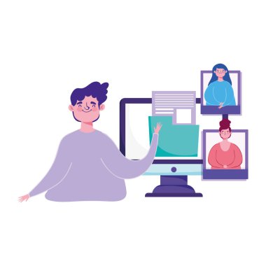 çevrimiçi eğitim, öğrenci kız öğretmen bilgisayar bağlantısı