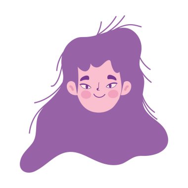 Genç kadın çizgi film karakteri kadın ikonu izole tasarımı ile karşı karşıya