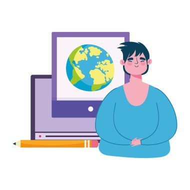 Online eğitim, genç adam web sitesi dünya kalem dersi